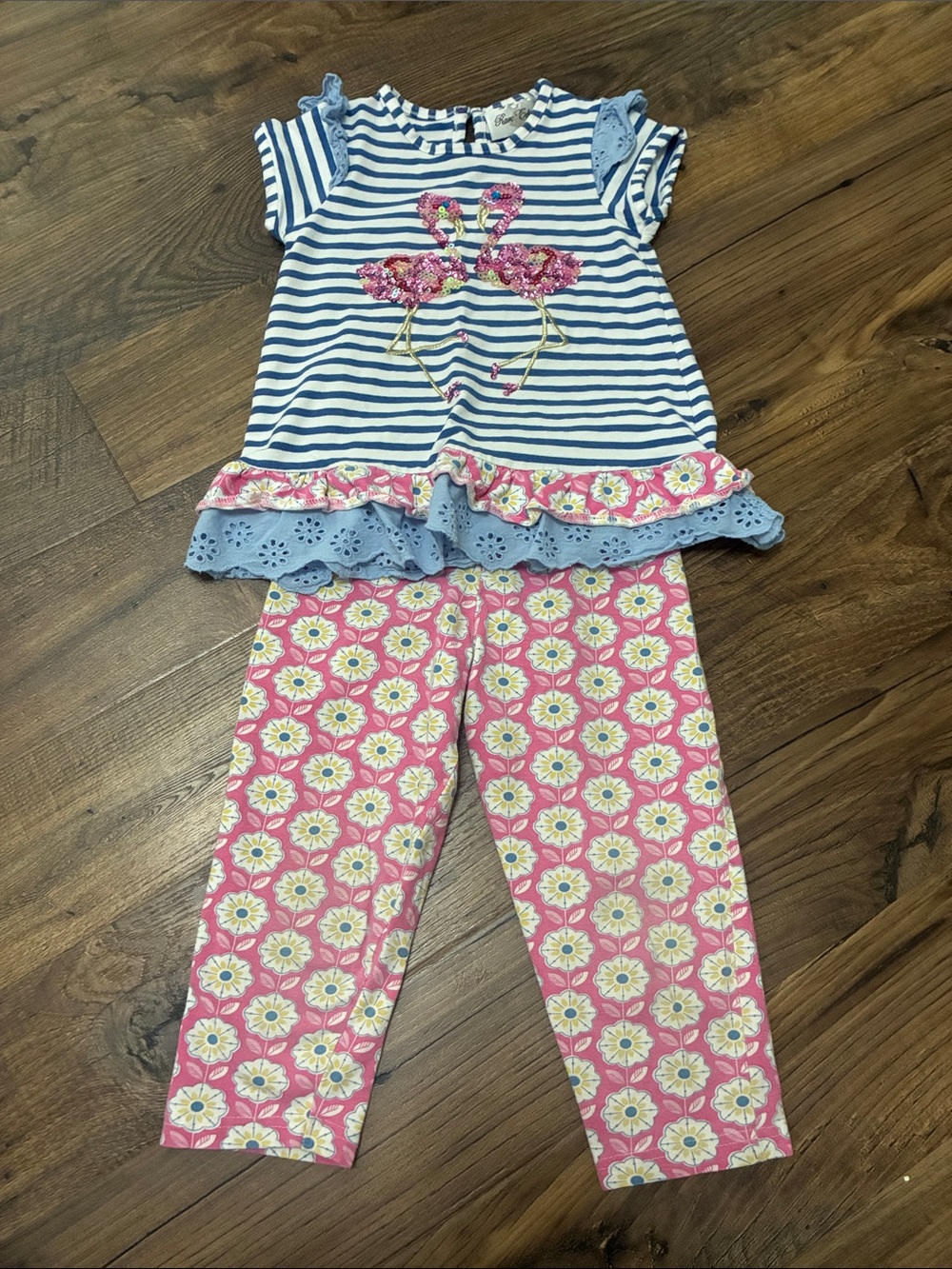 Girls' Blue & Pink Flamingo Stripe Set